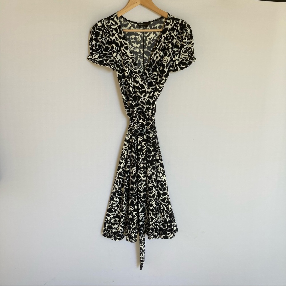 BCBGMaxAzria Black and White Patterned Midi Dress Vintage Y2K Wrap